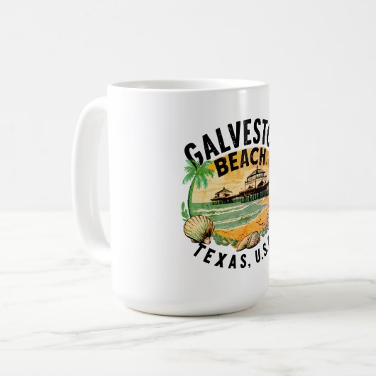 Galveston Beach Retro Vignette Kaffeetasse (Vorderseite Links)