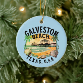 Galveston Beach Retro Vignette Keramik Ornament