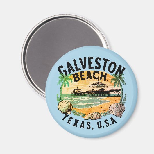 Galveston Beach Retro Vignette Magnet (Vorderseite/Rückseite)
