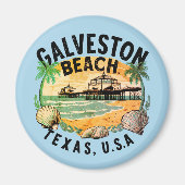 Galveston Beach Retro Vignette Magnet (Vorne)