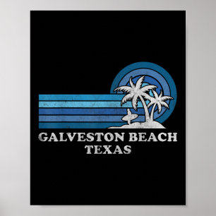 Galveston Beach Texas Familie Sommerurlaub Vinta Poster