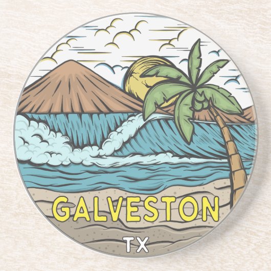Galveston Beach Texas Vintag Getränkeuntersetzer (Vorne)