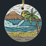 Galveston Beach Texas Vintag Keramik Ornament<br><div class="desc">Galveston Beach handgezeichnete Illustration mit Bergen und Meereswellen im Hintergrund. Ideal für alle,  die Lieben haben,  Galveston Beach zu besuchen.</div>