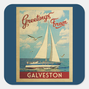 Galveston Sailboat Vintage Travel Texas Quadratischer Aufkleber
