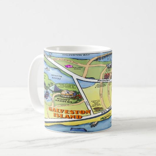 Galveston Texas Cartoon Map Kaffeetasse (Vorderseite Links)