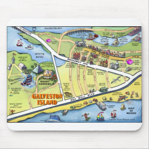 Galveston Texas Cartoon Map Mousepad