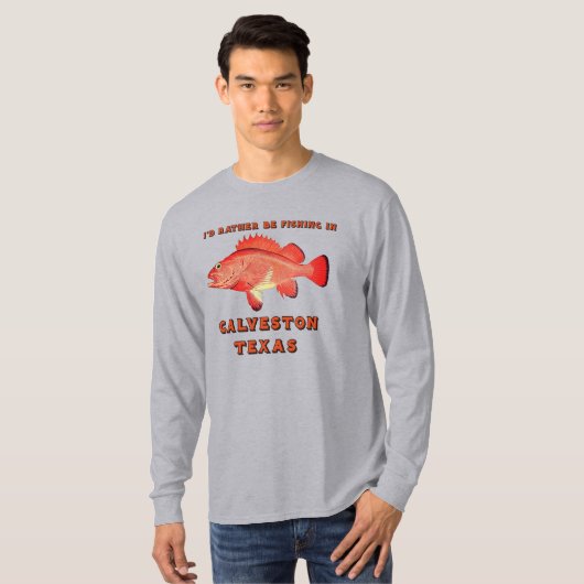 Galveston Texas, ich fische lieber lange Schläfche T-Shirt (Vorne ganz)
