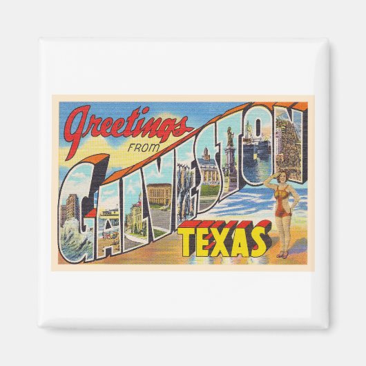 Galveston Texas TX Vintager Großbuchstabe Postkart Magnet (Vorne)