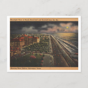 Galveston TX, Mondlichtblick 1952, Vintage  Postkarte