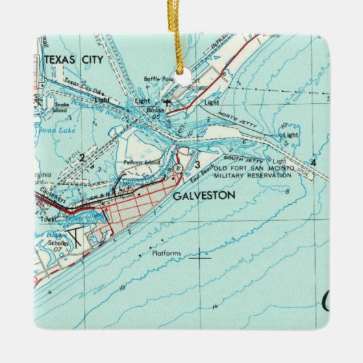 Galveston TX Topo Karte Keramikornament (Vorderseite)