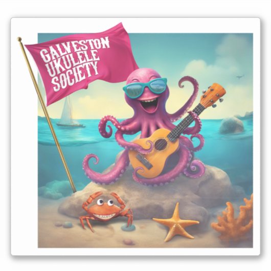 Galveston Ukulele Society GUS Square Vinyl Sticker (Vorderseite)