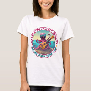 Galveston Ukulele Women's T - Shirt Lg Octopus Fro