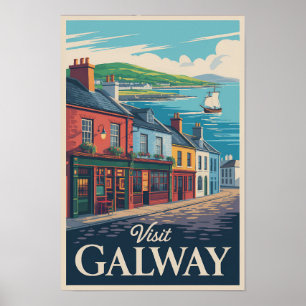 Galway Ireland Illustration Travel Art Vintag Poster