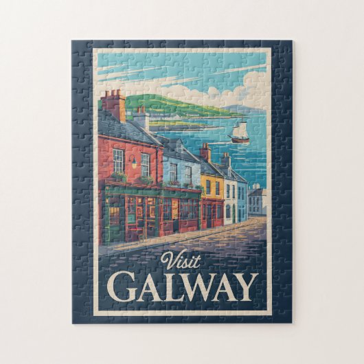 Galway Ireland Illustration Travel Art Vintag Puzzle (Vertikal)