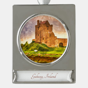 Galway, Irland Reisen Kunst Wasserfarbenen Ornamen Banner-Ornament Silber