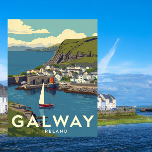 Galway Irland Retro-Reise-Kunst Postkarte