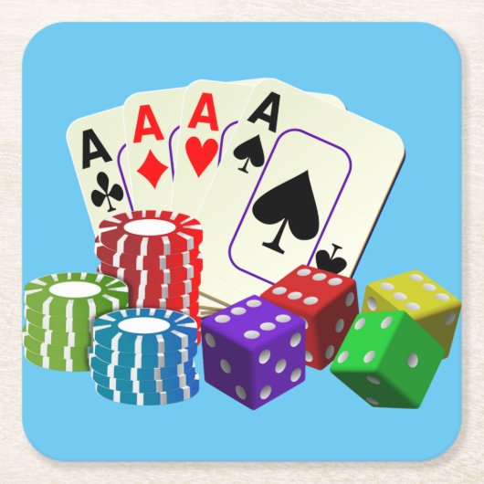 Gambling Casino Poker Chips Rechteckiger Pappuntersetzer (Vorderseite)