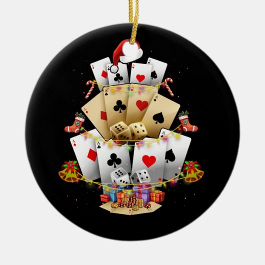 Gambling Poker Game Xmas Licht Weihnachtsbaum A Keramik Ornament (Vorne)