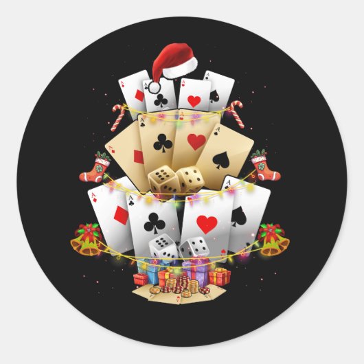 Gambling Poker Game Xmas Licht Weihnachtsbaum A Runder Aufkleber (Vorderseite)