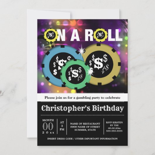 Gambling Roulette Chips Vegas Party Diskothek Einladung (Vorderseite)