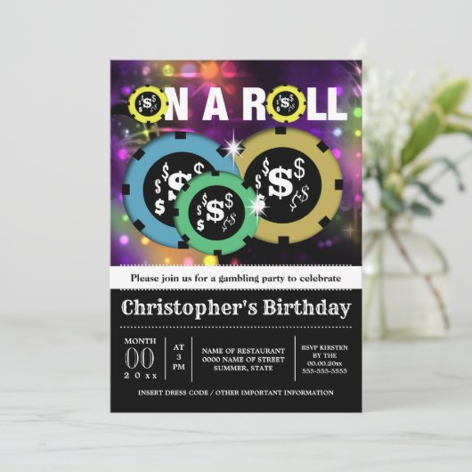 Gambling Roulette Chips Vegas Party Diskothek Einladung (Stehend Vorderseite)