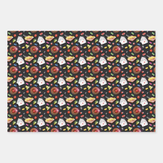 Gambling Roulette Dice Vegas Poker Chips Karten Geschenkpapier Set (Vorderseite 3)