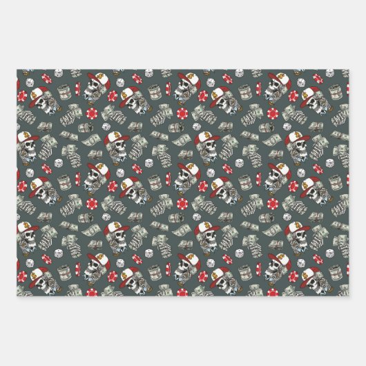 Gambling Würfel Poker Chips Skull Muster Geschenkpapier Set (Vorderseite 2)