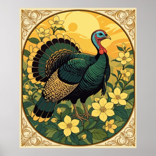 Game Bird Wild Turkey und Jasmine Blume Poster (Vorne)