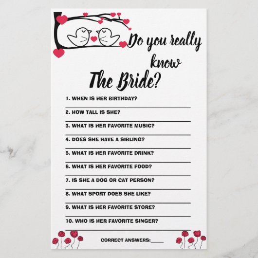 Game Card Kennst du wirklich die Braut? Flyer (Vorne)