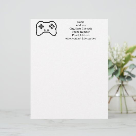 Game Controller Black White 8bit Video Game Style Briefbogen (Stehend Vorderseite)