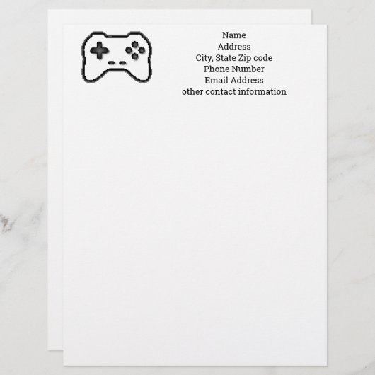 Game Controller Black White 8bit Video Game Style  Briefbogen (Vorne/Hinten)