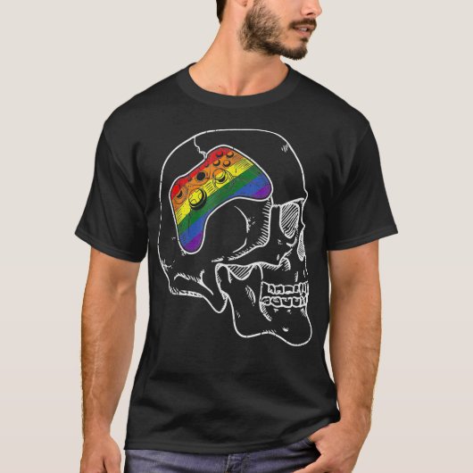 Game Controller Gay Pride Gaymer Skull Proud LGBTQ T-Shirt (Vorderseite)