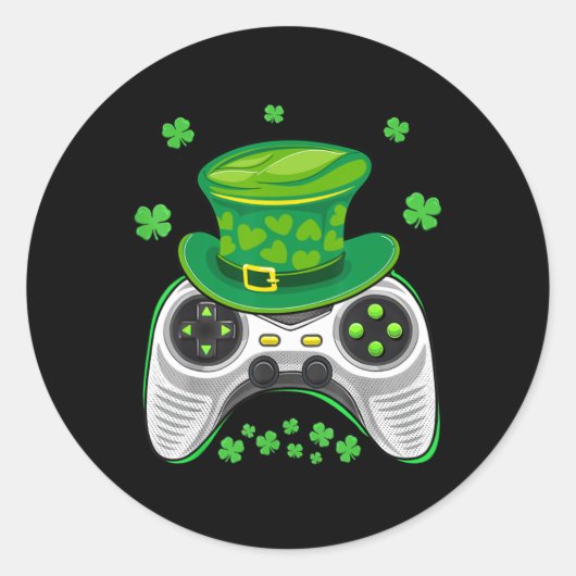 Game Controller Kleeblatt Gamer St Patricks Day Ga Runder Aufkleber (Vorderseite)