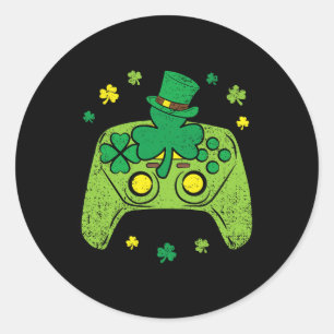 Game Controller Kleeblatt St Patricks Day Gamer Ga Runder Aufkleber
