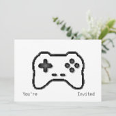 Game Controller Schwarz-weiß 8-Bit Video Game Styl Einladung (Stehend Vorderseite)