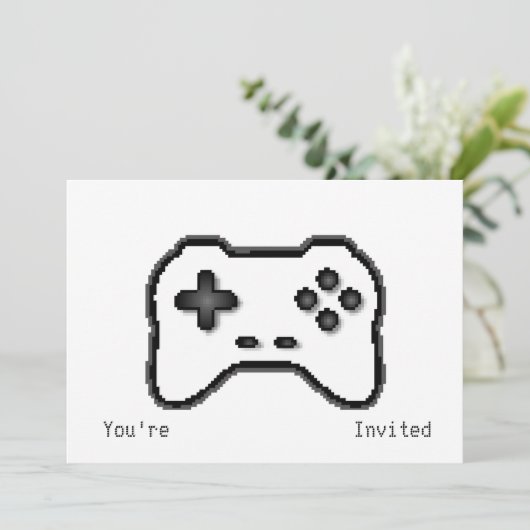 Game Controller Schwarz-weiß 8-Bit Video Game Styl Einladung (Stehend Vorderseite)