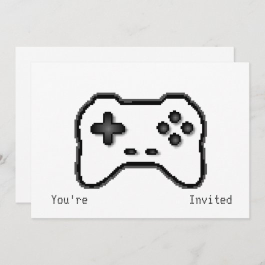 Game Controller Schwarz-weiß 8-Bit Video Game Styl Einladung (Vorne/Hinten)