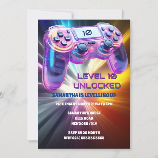 Game-Controller-Video-Sternexplosion-Mädchen Einladung (Vorderseite)