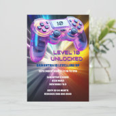 Game-Controller-Video-Sternexplosion-Mädchen Einladung (Stehend Vorderseite)