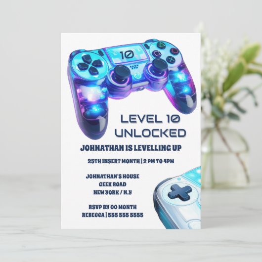 Game-Controller-Videospiel auf Ebene entsperrt Einladung (Stehend Vorderseite)