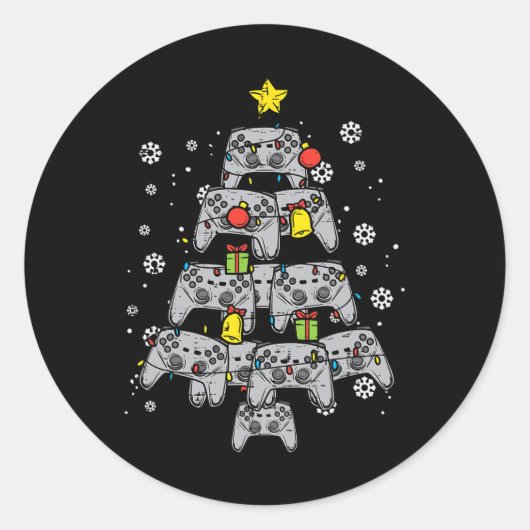 Game Controller Weihnachtsbaum Xmas Boy Men Jugend Runder Aufkleber (Vorderseite)