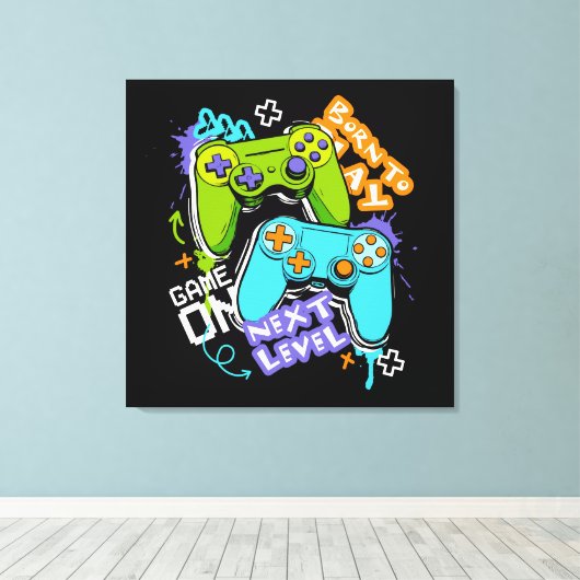 Game controllers Graffiti  Gaming Born To Play  Leinwanddruck (Insitu (Holzboden))