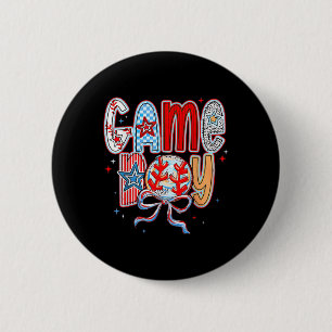 Game Day Baseball Coquette Mama Checkered Mütter Button