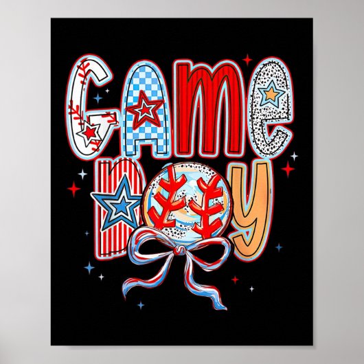 Game Day Baseball Coquette Mama Checkered Mütter Poster (Vorne)