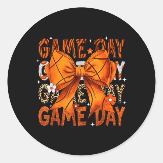 Game Day Baseball-Schleife Coquette Leopard Baseba Runder Aufkleber (Vorderseite)