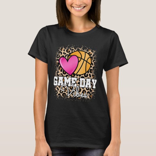 Game Day Basketball Leopard Print Women Girls Bask T-Shirt (Vorderseite)