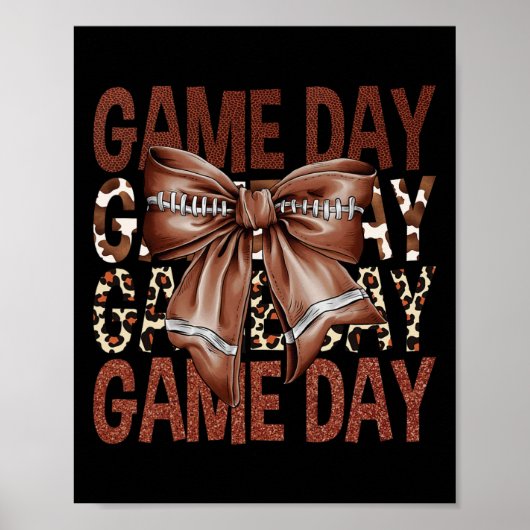 Game Day Football Bow Leopard Frauen Mädchen Kinde Poster (Vorne)