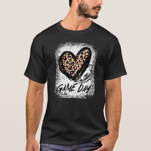 Game Day Football Leopard Print Heart Style Footba T-Shirt (Vorderseite)