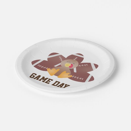 Game Day Football Türkei Feathers Brown Pappteller (Schrägansicht)