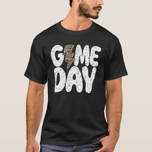 Game Day Leopard Print Lightning Bolt Football Spo T-Shirt (Vorderseite)
